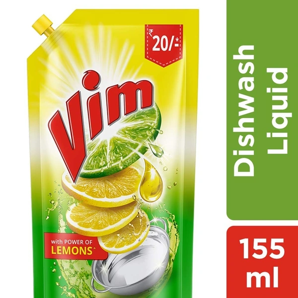 Vim Dishwash Liquid Gel lemon  155ml Pouch