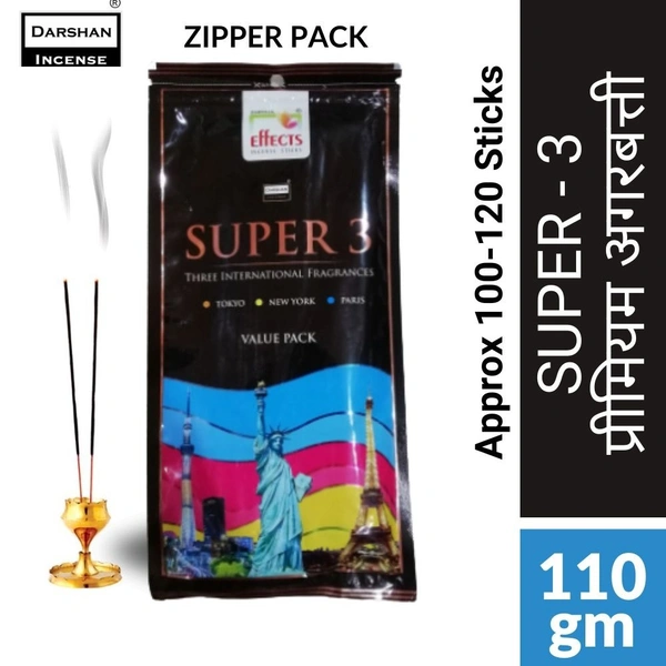 Darshan SUPER 3 (Three International Fragrances) Puja Agarbatti  115gm