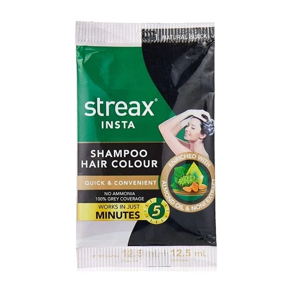 Streax Instant Shampoo Hair Colour Shade.1 BLACK  1Pc