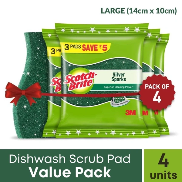 Scotch Brite Green Scrub Pad LARGE  4pc Value Pack