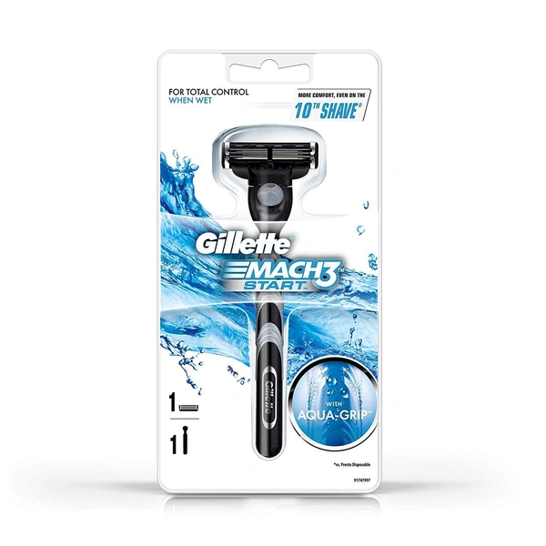 Gillette Mach3 Manual Start Shaving Razor with Aqua Grip Handle  1pcs