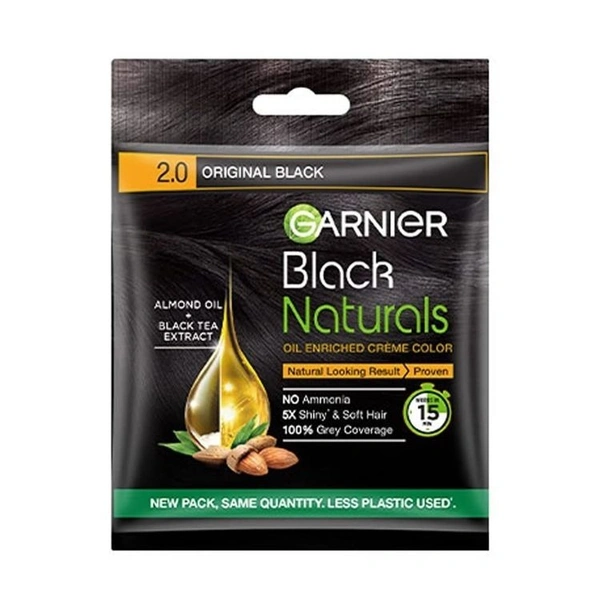 Garnier Black Natural Creme Hair Color (ORIGINAL BLACK - No.2)  (20ml+20gm)