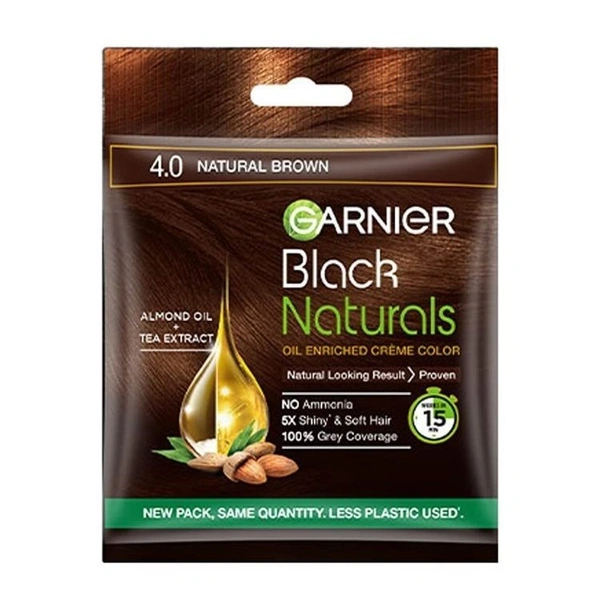 Garnier Black Natural Creme Hair Color (NATURAL BROWN - No.4)  (20ml+20gm) 
