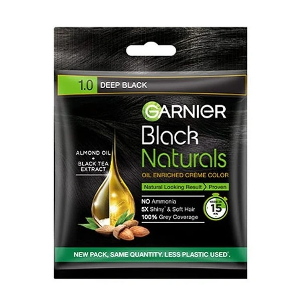 Garnier Black Natural Creme Hair Color (DEEP BLACK - No.1)  (20ml+20gm)