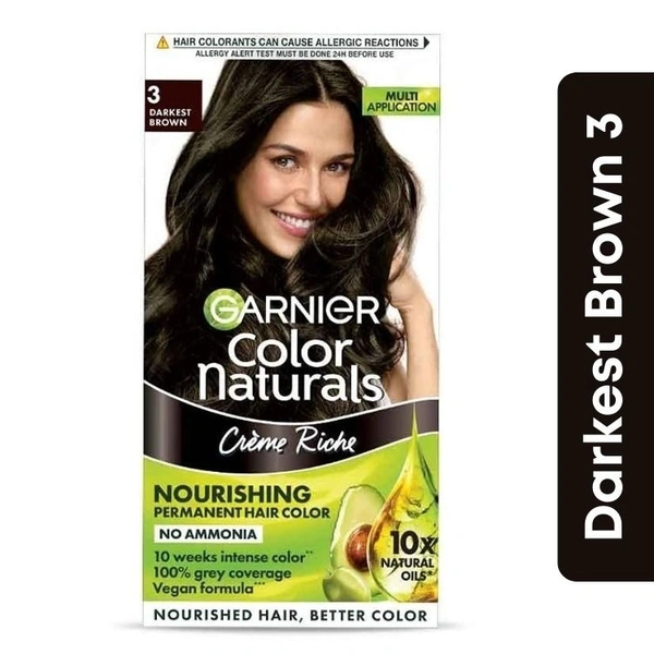 Garnier Color Naturals Creme Hair Color (Darkest Brown - 3No.) Big  (70ml + 60gm) 
