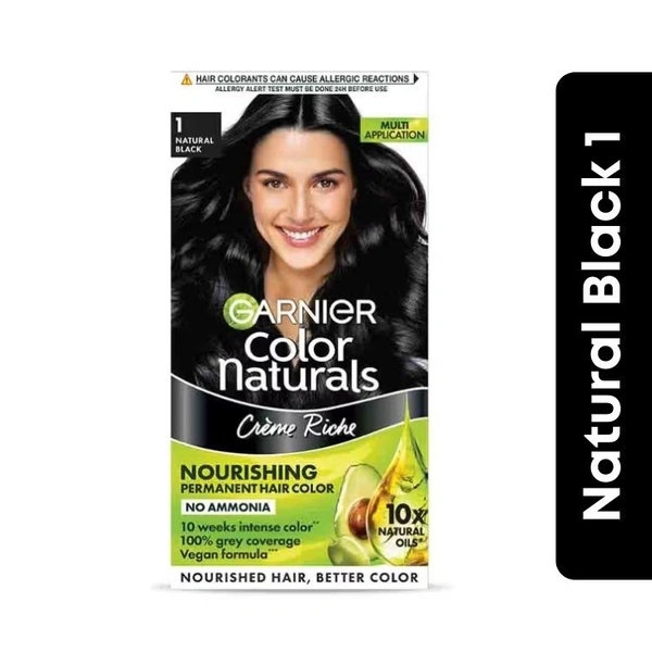 Garnier Color Naturals Creme Hair Color (Natural Black - 1No.) Small  (35ml + 30gm)