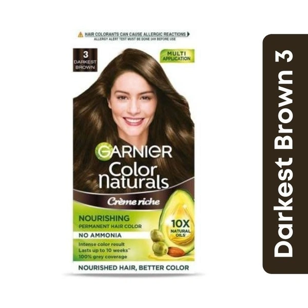 Garnier Color Naturals Creme Hair Color (Darkest Brown - 3No.) Small  (35ml + 30gm)