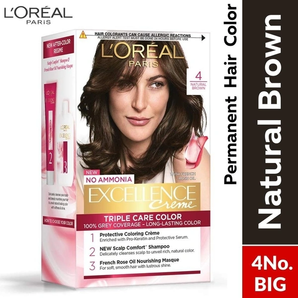 Loreal Paris Excellence Creme Hair Color (Natural Brown - 4No.) Big  (72ml + 100gm)