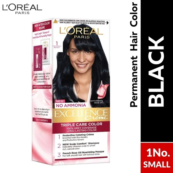 Loreal Paris Excellence Creme Hair Color (BLACK - 1No.) Small  (25ml + 25gm)