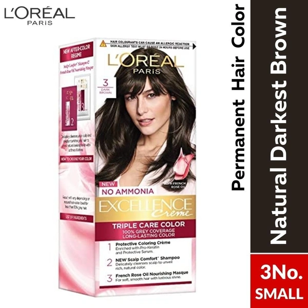 Loreal Paris Excellence Creme Hair Color (Dark Brown - 3No.) Small  (25ml + 25gm) 