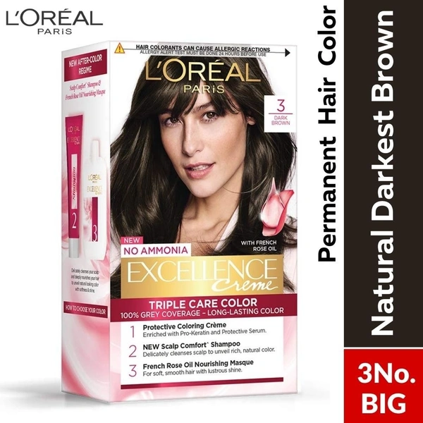 Loreal Paris Excellence Creme Hair Color (Dark Brown - 3No.) Big  (72ml + 100gm)