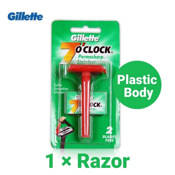 Gillette 7'o Clock Manual Shaving Razor  1N Razor + 2 Blades