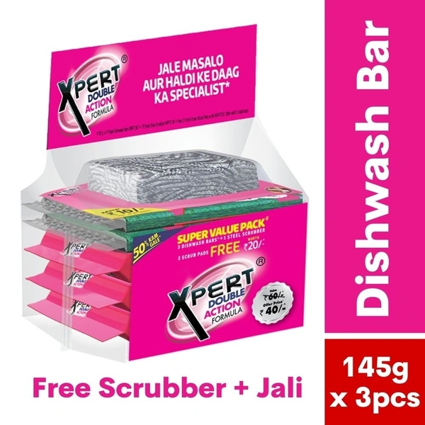 Xpert Dishwash Soap Bar (Scrubber Jali Free)  145g x 3pc Set
