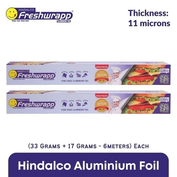 Freshwrapp Hindalco Aluminium Foil (33gm + 17gm) 11microns  (6mtr x 2units) Pack