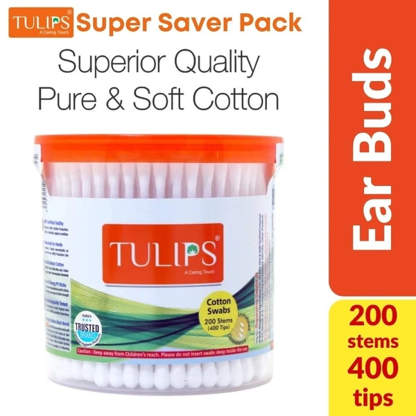 Tulips Bamboo Cotton Ear Buds  100sticks / 200Tip (Pet Jar)
