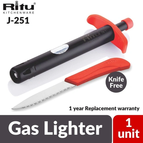 Ritu Stainless Steel Electronic Gas Lighter with Knife (J-251)  1 Pair