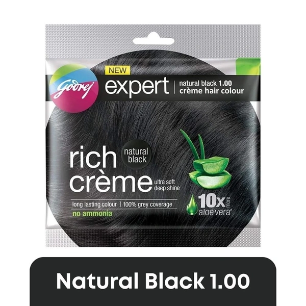 Godrej Expert Rich Creme Hair Colour (Natural Black 1.00)  (20gm + 20ml)