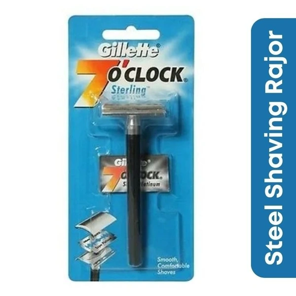 Gillette 7'o clock Manual Steel Sterling Shaving Razor  1 Razor Pack