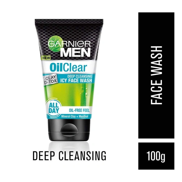Garnier Men Oil Clear Clay D-Tox deep Cleansing Gel Face Wash  100gm Tube