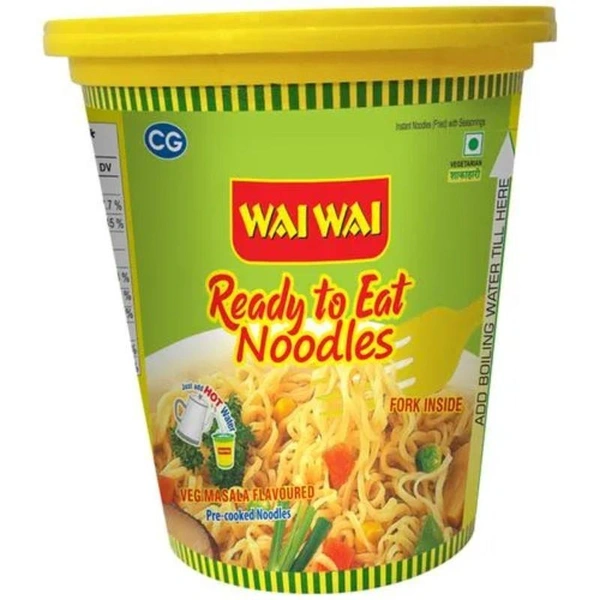 Wai Wai Ready to Eat Cup Noodles Veg Masala Flavoured  65gm Cup