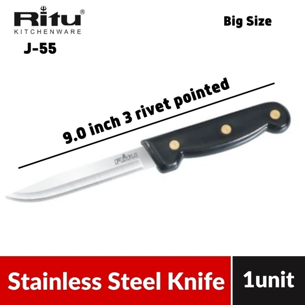 Ritu 3 Rivet 9inch Pointed Stainless Steel Knife (J-54)  1unit
