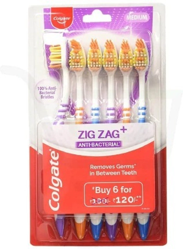 Colgate Zig Zag Anti Bacterial Medium Toothbrush  Pack of 6