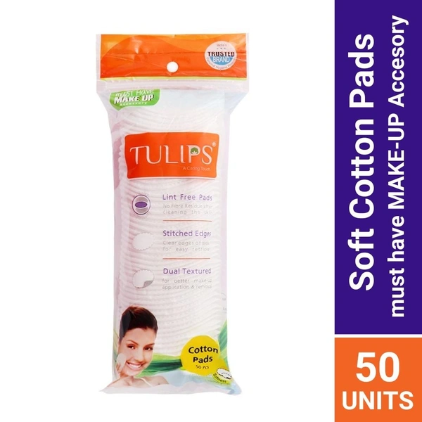 Tulips Round Facial Cotton Pads  50 Pads in Ziplock Pouch