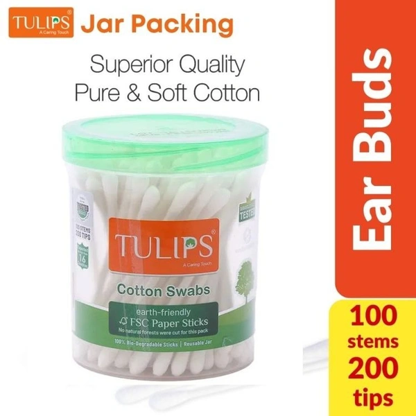 Tulips Paper Cotton Swabs Ear Buds  100sticks / 200Tip (Jar)