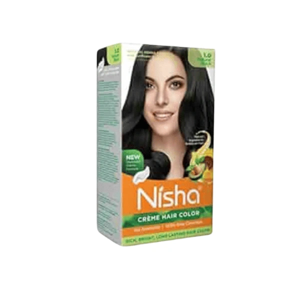Nisha Creme Hair Color 1.0 Natural Black 10U X 20g 20ml