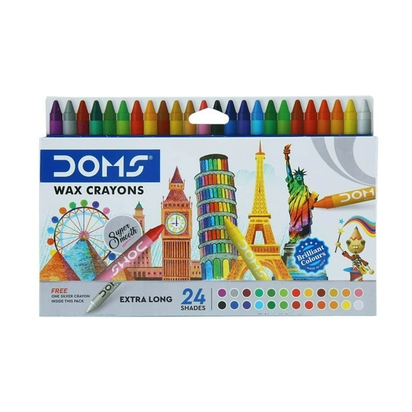 Doms Long Wax Crayons 24 Shade - 10 Pieces