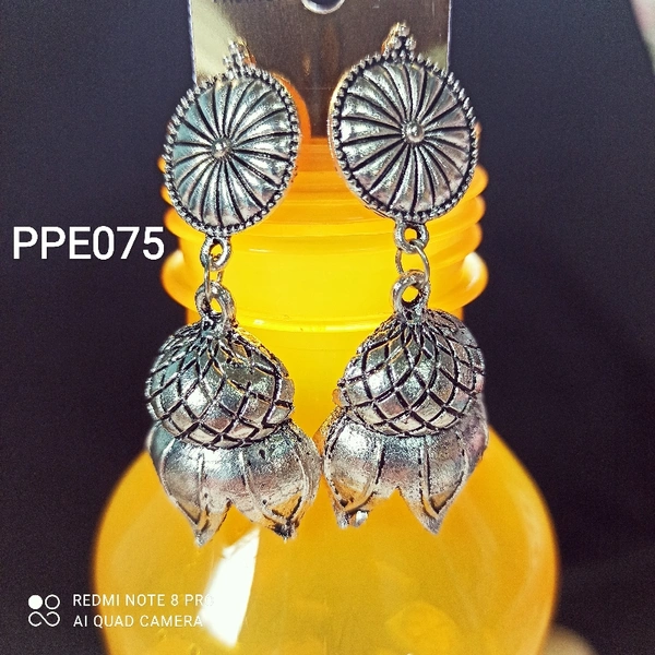 RdE Jewellery Hub PPE075 SILVER OXIDISED LONG EARRING - SILVER