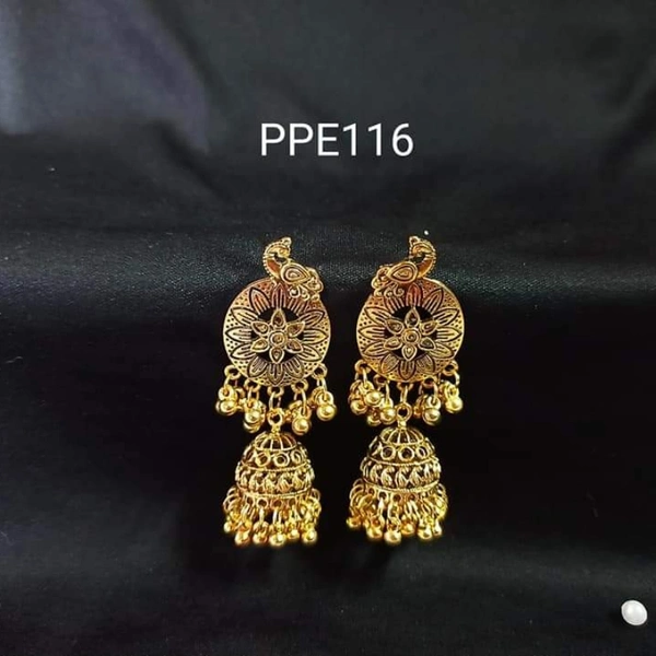 RdE Jewellery Hub PPE116 FANCY GOLDEN LONG EARRING - GOLDEN