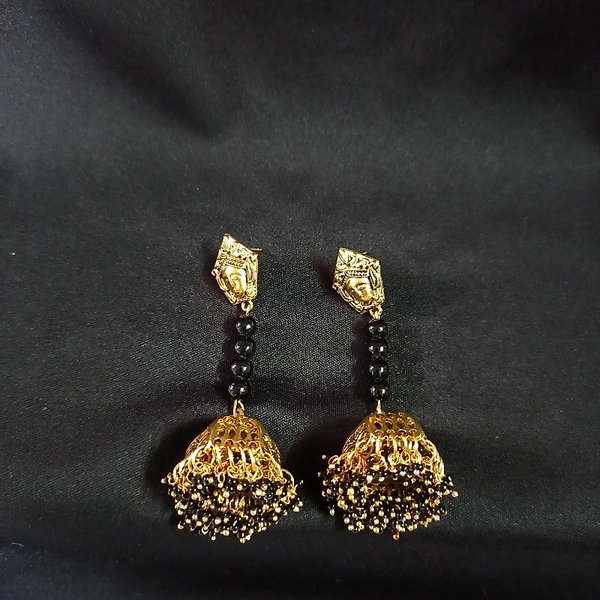 RdE Jewellery Hub PPE136 TRENDY LONG EARRING - GOLDEN WITH BLACK