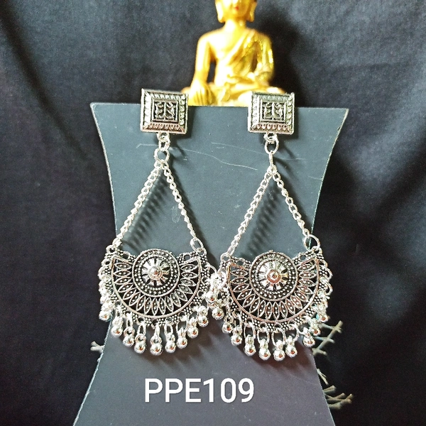 RdE Jewellery Hub PPE109 SILVER OXIDISED LONG EARRING - SILVER