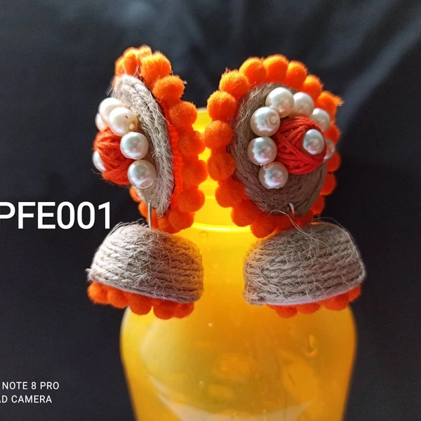 RdE Jewellery Hub PFE001 DESIGNER JUTE JHUMKA - ORANGE WITH JUTE