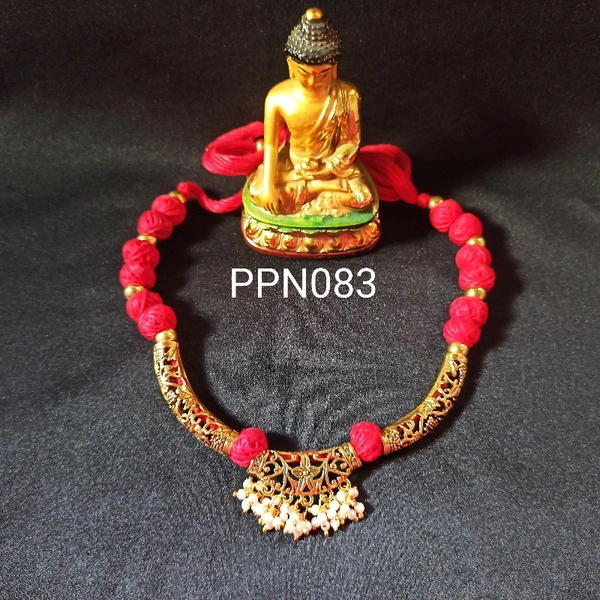 RdE Jewellery Hub PPN083  DESIGNER GOLDEN PATI NECKLACE - GOLDEN AND RED