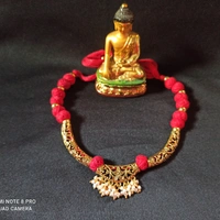 RdE Jewellery Hub PPN083  DESIGNER GOLDEN PATI NECKLACE - GOLDEN AND RED
