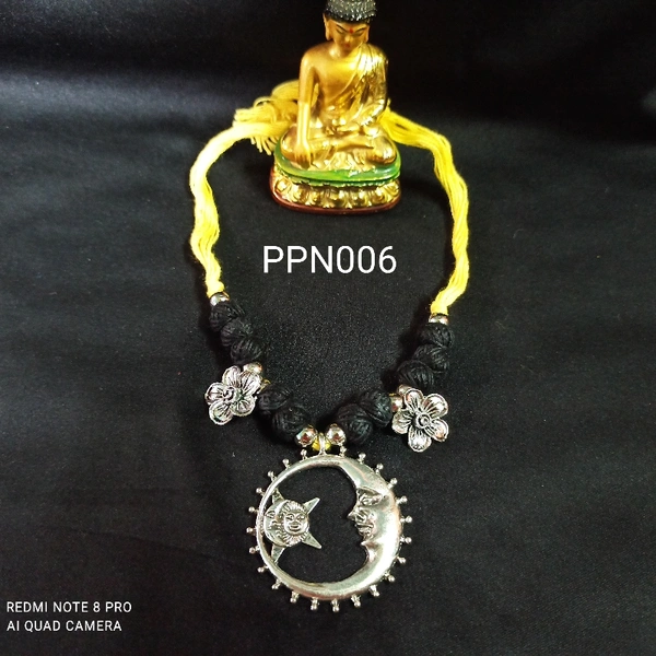 RdE Jewellery Hub PPN006 BLACK AND YELLOW COMBINATION FANCY NECKLACE - SILVER WITH BLACK AND YELLOW