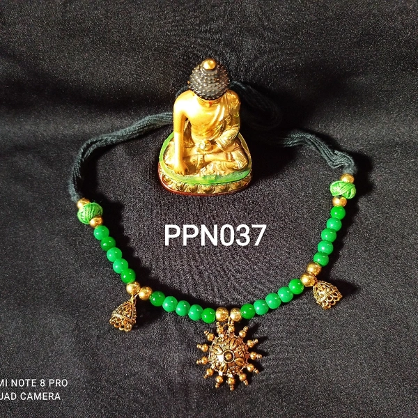 RdE Jewellery Hub PPN037 FANCY GREEN GLASS BEADS SETTING PATI NECKLACE - GREEN