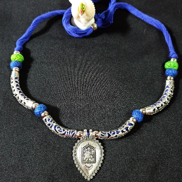 RdE Jewellery Hub PPN074 DEEP BLUE WITH SILVER COMBINATION DESIGNER NECKLACE - BLUE WITH SILVER