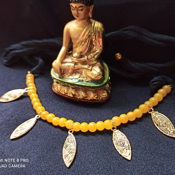 RdE Jewellery Hub PPN062 YELLOW GLASS BEADS SETTING FANCY NECKLACE - YELLOW