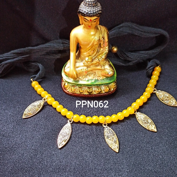 RdE Jewellery Hub PPN062 YELLOW GLASS BEADS SETTING FANCY NECKLACE - YELLOW
