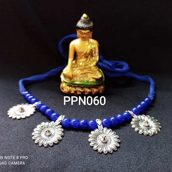 RdE Jewellery Hub PPN060 DEEP BLUE GLASS BEADS SETTING FANCY NECKLACE - DEEP BLUE