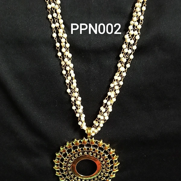 RdE Jewellery Hub PPN002 KUNDAN CHAIN LONG TRENDY NECKLACE - GOLDEN