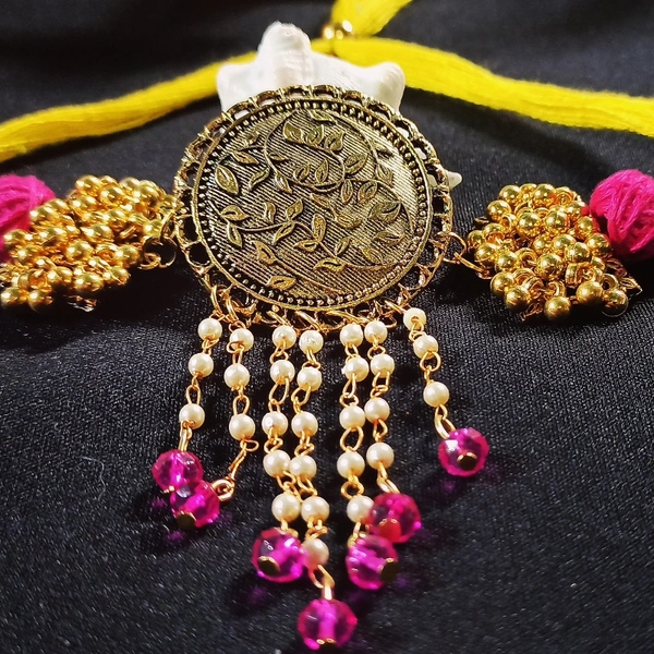 RdE Jewellery Hub PPN053 DESIGNER GOLDEN AND PINK COMBINATION CHOKER - YELLOW AND PINK WITH GOLDEN