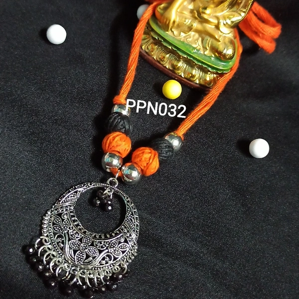 RdE Jewellery Hub PPN032 ORANGE WITH BLACK COMBINATION FANCY NECKLACE - ORANGE