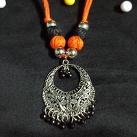 RdE Jewellery Hub PPN032 ORANGE WITH BLACK COMBINATION FANCY NECKLACE - ORANGE