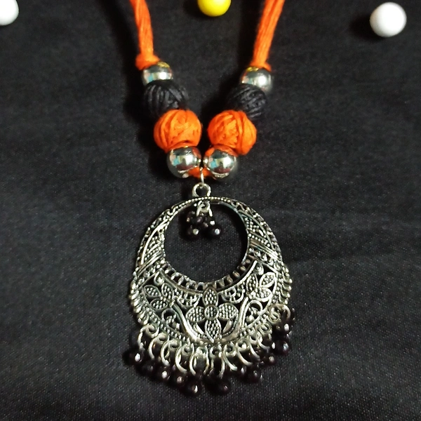 RdE Jewellery Hub PPN032 ORANGE WITH BLACK COMBINATION FANCY NECKLACE - ORANGE