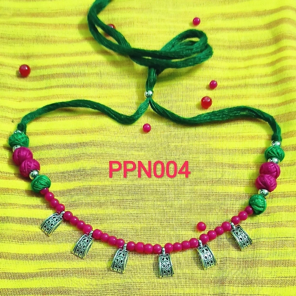 RdE Jewellery Hub PPN004 FANCY BABY PINK GLASS BEADS SETTING NECKLACE - BABY PINK WITH GREEN