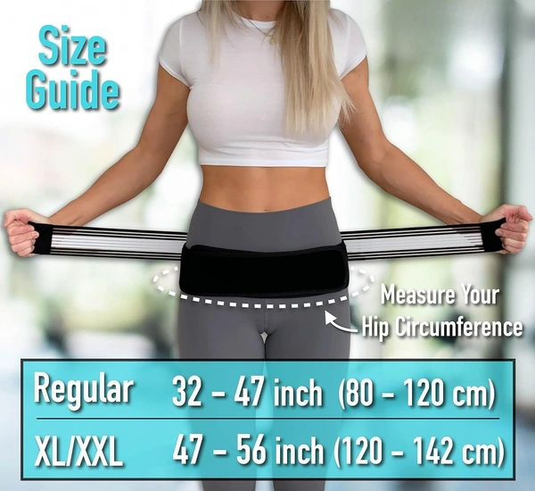 Evissa Sacroiliac SI Joint Hip Belt | Adjustable Premium Waist Belt for Women & Men | Posture Corrector, Joint Support for Pelvic, Lower Back & Sciatica Pain Relief | Black (Regular) - regular